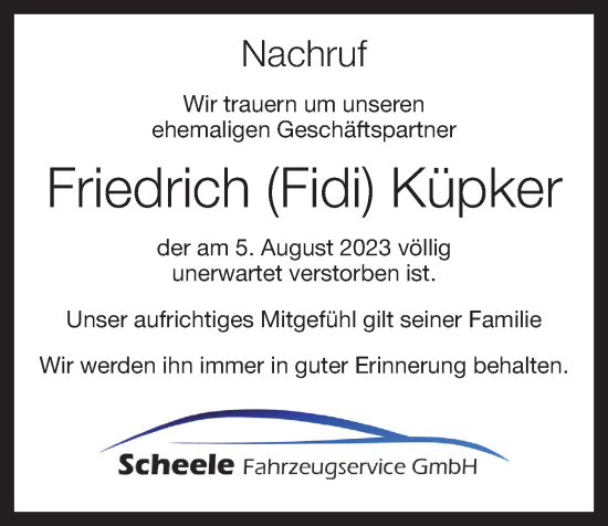 Anzeige von Friedrich Küpker von OM-Medien