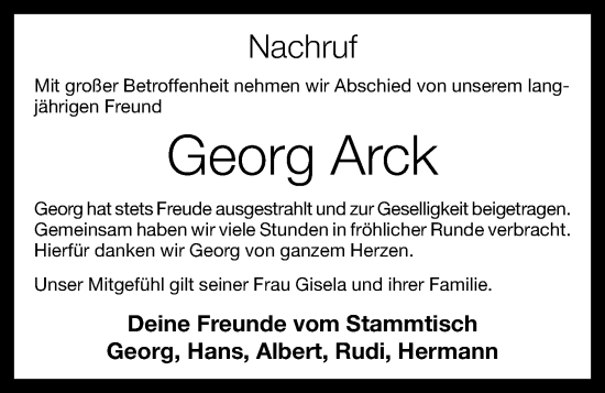 Anzeige von Georg Arck von OM-Medien