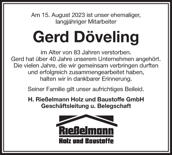 Anzeige von Gerd Döveling von OM-Medien