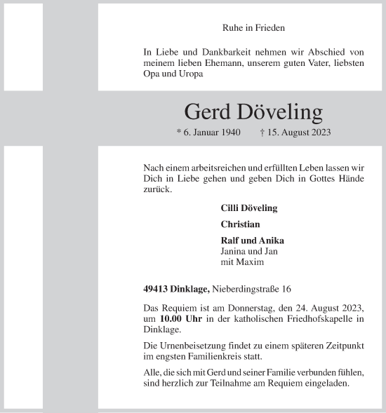 Anzeige von Gerd Döveling von OM-Medien