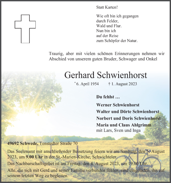 Anzeige von Gerhard Schwienhorst von OM-Medien