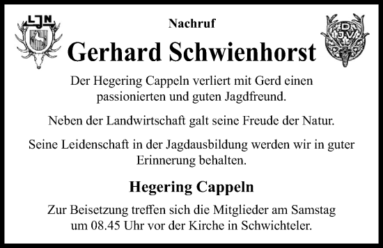 Anzeige von Gerhard Schwienhorst von OM-Medien