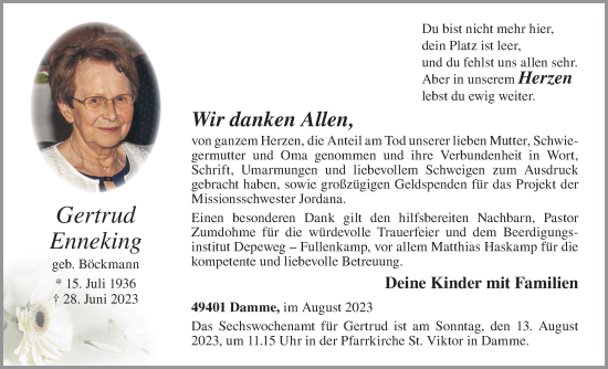 Anzeige von Gertrud Enneking von OM-Medien