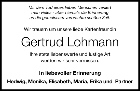 Anzeige von Gertrud Lohmann von OM-Medien