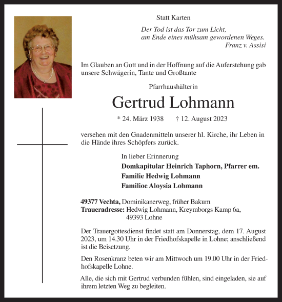 Anzeige von Gertrud Lohmann von OM-Medien