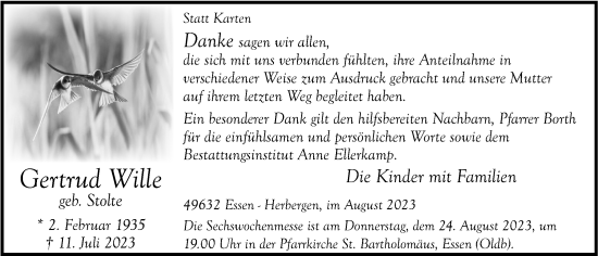 Anzeige von Gertrud Wille von OM-Medien