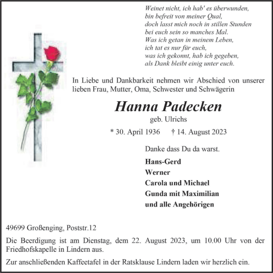 Anzeige von Hanna Padecken von OM-Medien