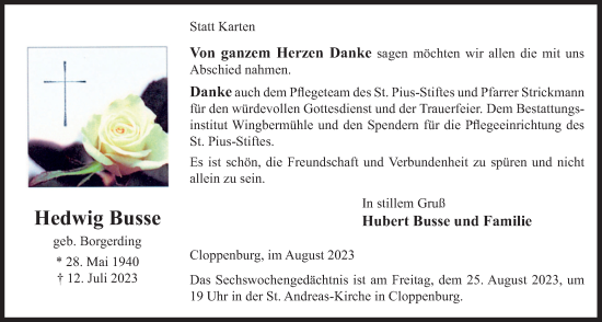 Anzeige von Hedwig Busse von OM-Medien