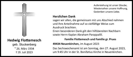 Anzeige von Hedwig Flottemesch von OM-Medien