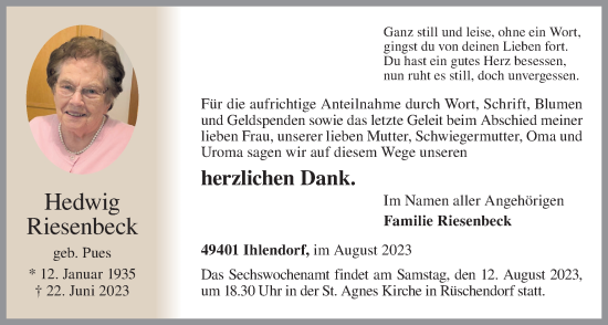 Anzeige von Hedwig Riesenbeck von OM-Medien