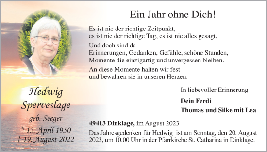 Anzeige von Hedwig Sperveslage von OM-Medien