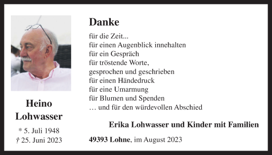 Anzeige von Heino Lohwasser von OM-Medien