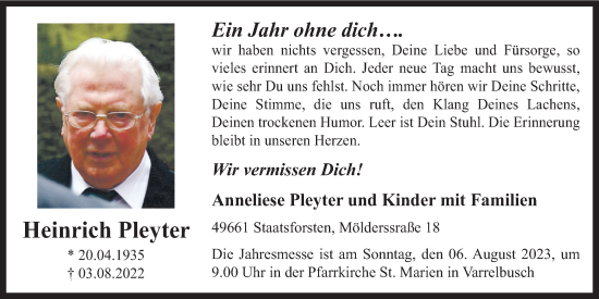 Anzeige von Heinrich Pleyter von OM-Medien