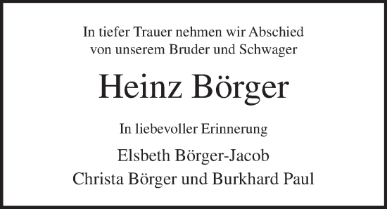 Anzeige von Heinz Börger von OM-Medien