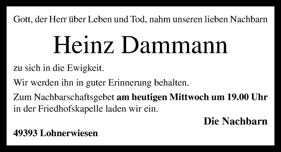 Anzeige von Heinz Dammann von OM-Medien