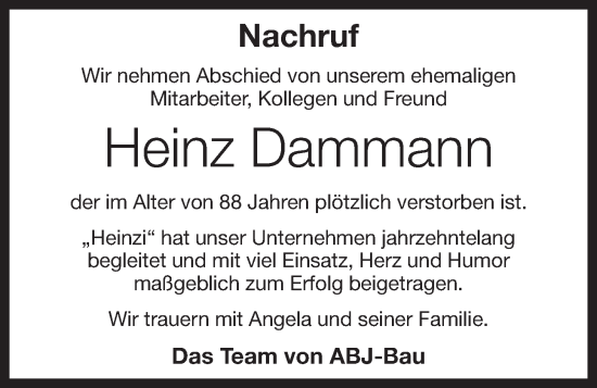 Anzeige von Heinz Dammann von OM-Medien