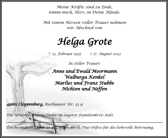 Anzeige von Helga Grote von OM-Medien