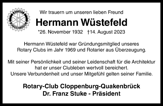 Anzeige von Hermann Wüstefeld von OM-Medien