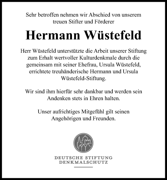 Anzeige von Hermann Wüstefeld von OM-Medien