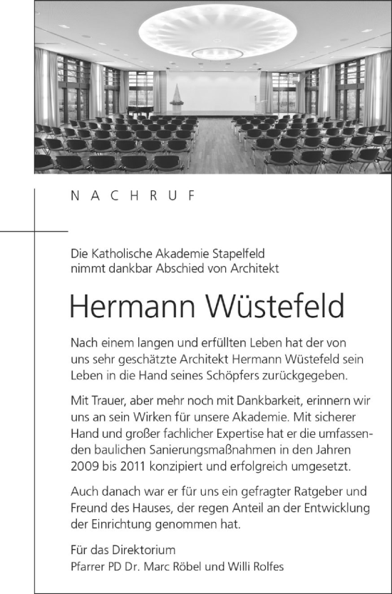 Anzeige von Hermann Wüstefeld von OM-Medien