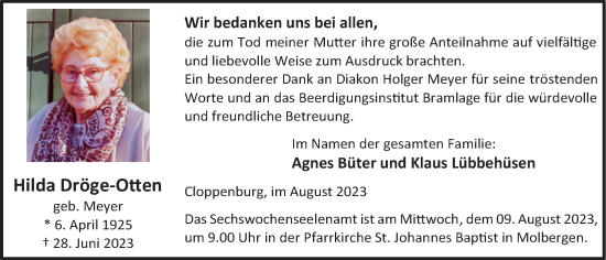 Anzeige von Hilda Dröge-Otten von OM-Medien
