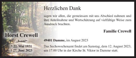 Anzeige von Horst Crewell von OM-Medien
