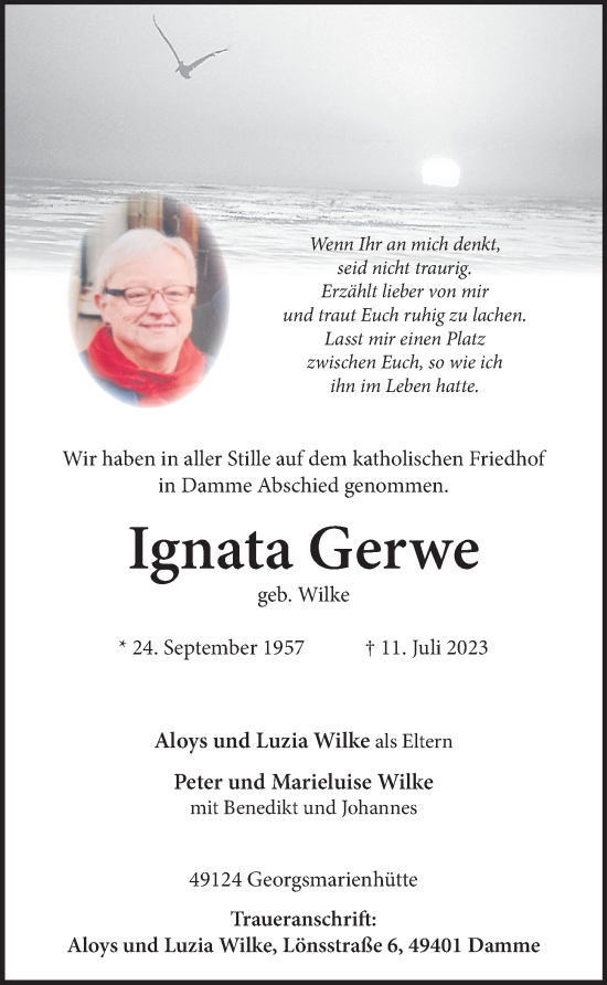 Anzeige von Ignata Gerwe von OM-Medien