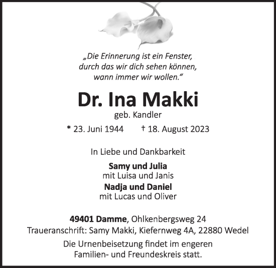 Anzeige von Ina Makki von OM-Medien