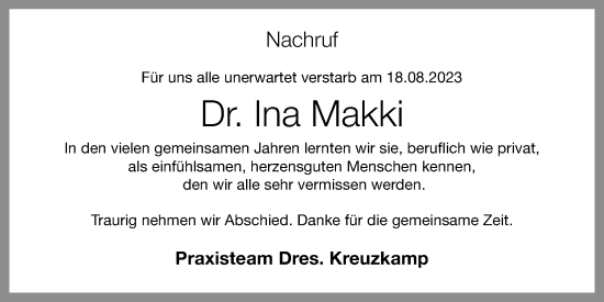 Anzeige von Ina Makki von OM-Medien