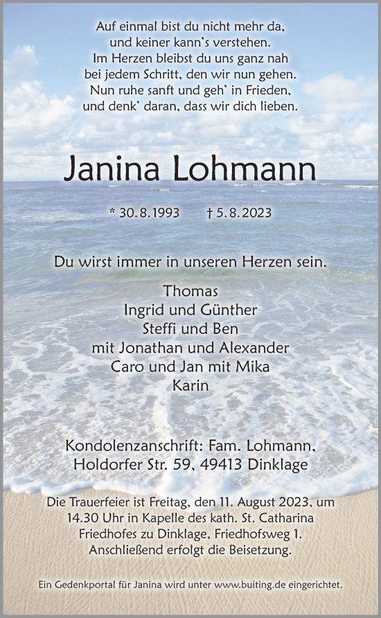 Anzeige von Janina Lohmann von OM-Medien