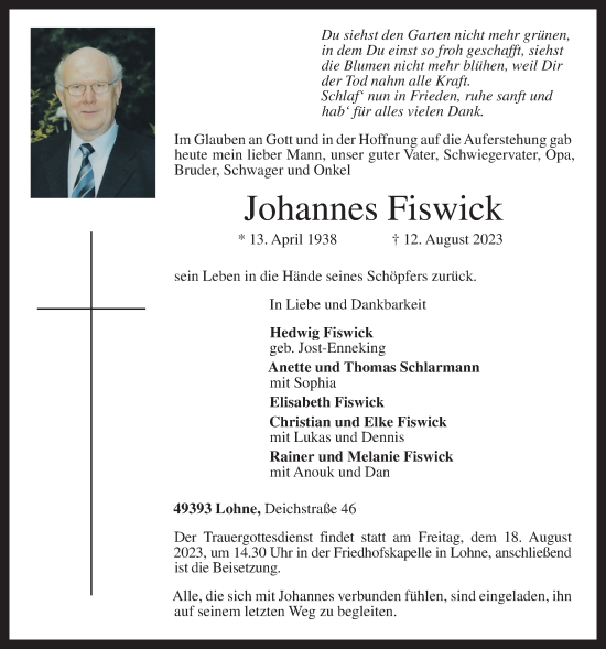 Anzeige von Johannes Fiswick von OM-Medien