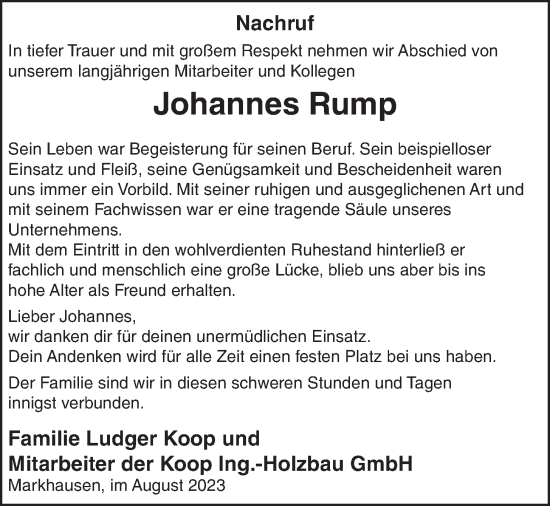 Anzeige von Johannes Rump von OM-Medien