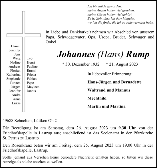 Anzeige von Johannes Rump von OM-Medien