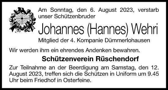 Anzeige von Johannes Wehri von OM-Medien