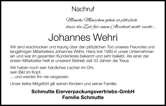 Anzeige von Johannes Wehri von OM-Medien