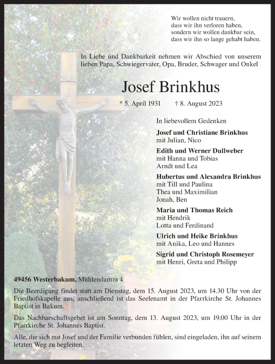 Anzeige von Josef Brinkhus von OM-Medien