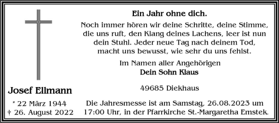 Anzeige von Josef Ellmann von OM-Medien