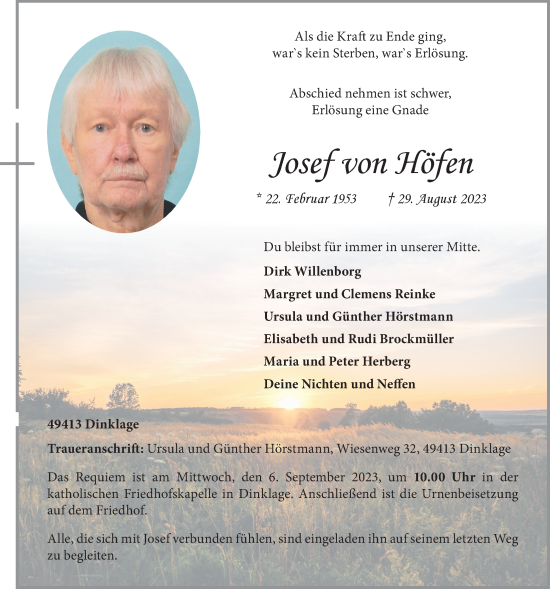 Anzeige von Josef von Höfen von OM-Medien