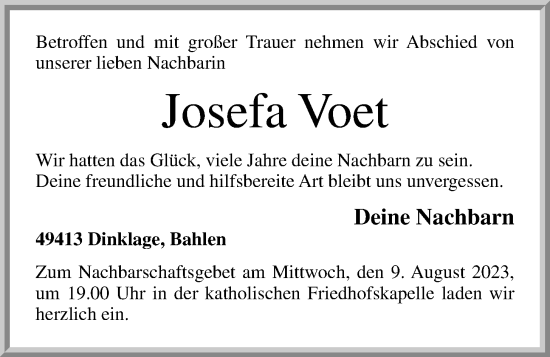 Anzeige von Josefa Voet von OM-Medien