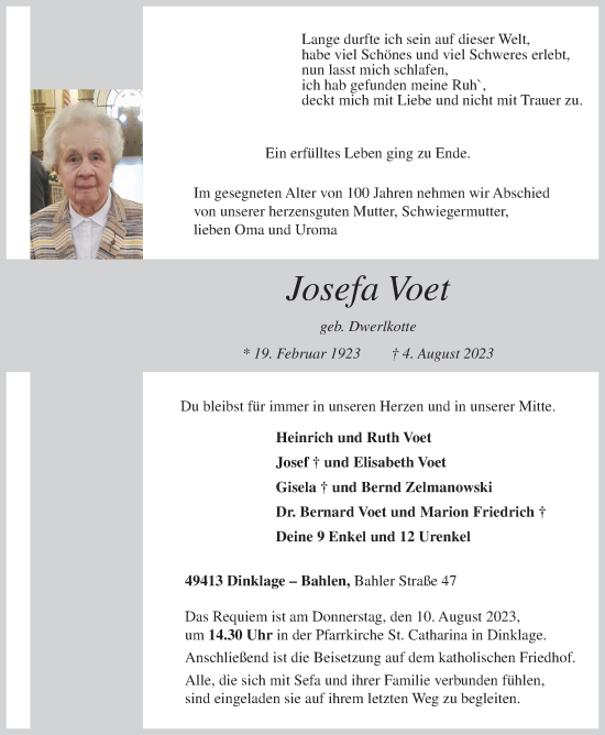 Anzeige von Josefa Voet von OM-Medien