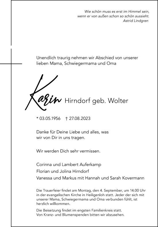 Anzeige von Karin Hirndorf von OM-Medien