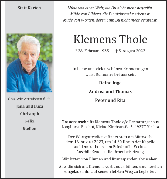 Anzeige von Klemens Thole von OM-Medien