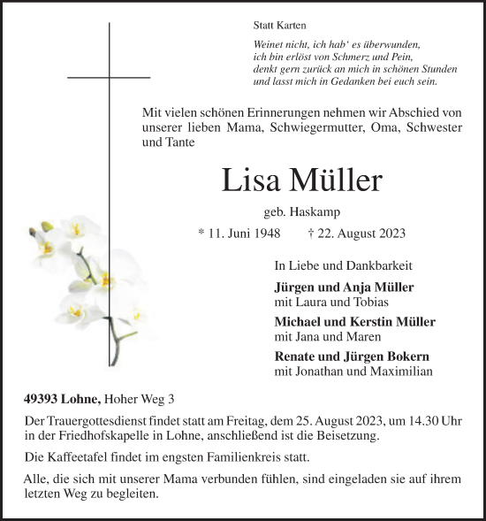 Anzeige von Lisa Müller von OM-Medien