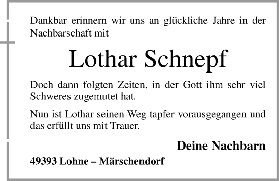 Anzeige von Lothar Schnepf von OM-Medien