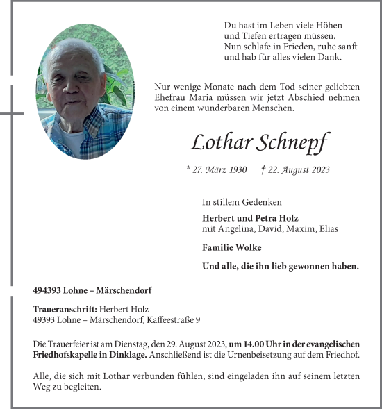 Anzeige von Lothar Schnepf von OM-Medien