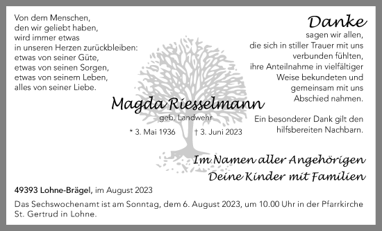 Anzeige von Magda Riesselmann von OM-Medien