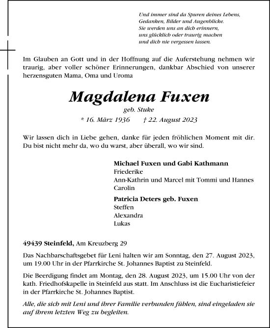 Anzeige von Magdalena Fuxen von OM-Medien