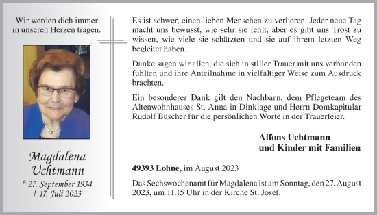 Anzeige von Magdalena Uchtmann von OM-Medien