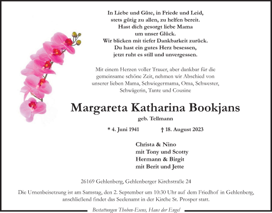 Anzeige von Margareta Katharina Bookjans von OM-Medien