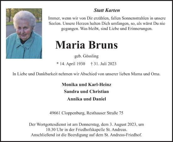 Anzeige von Maria Bruns von OM-Medien